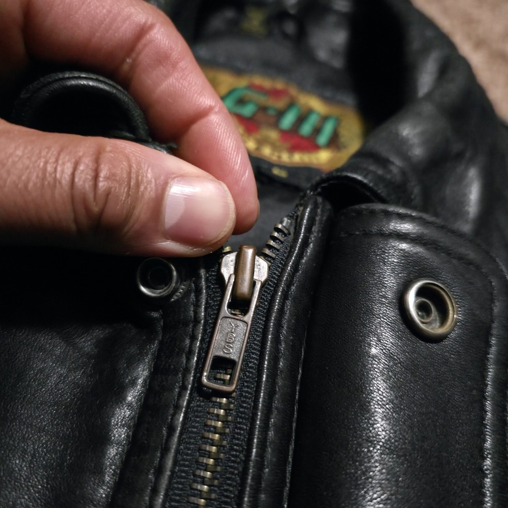 Global Identity G-III Black Leather Moto Mens Large Bomber Jacket Biker Coat - Picture 5 of 12